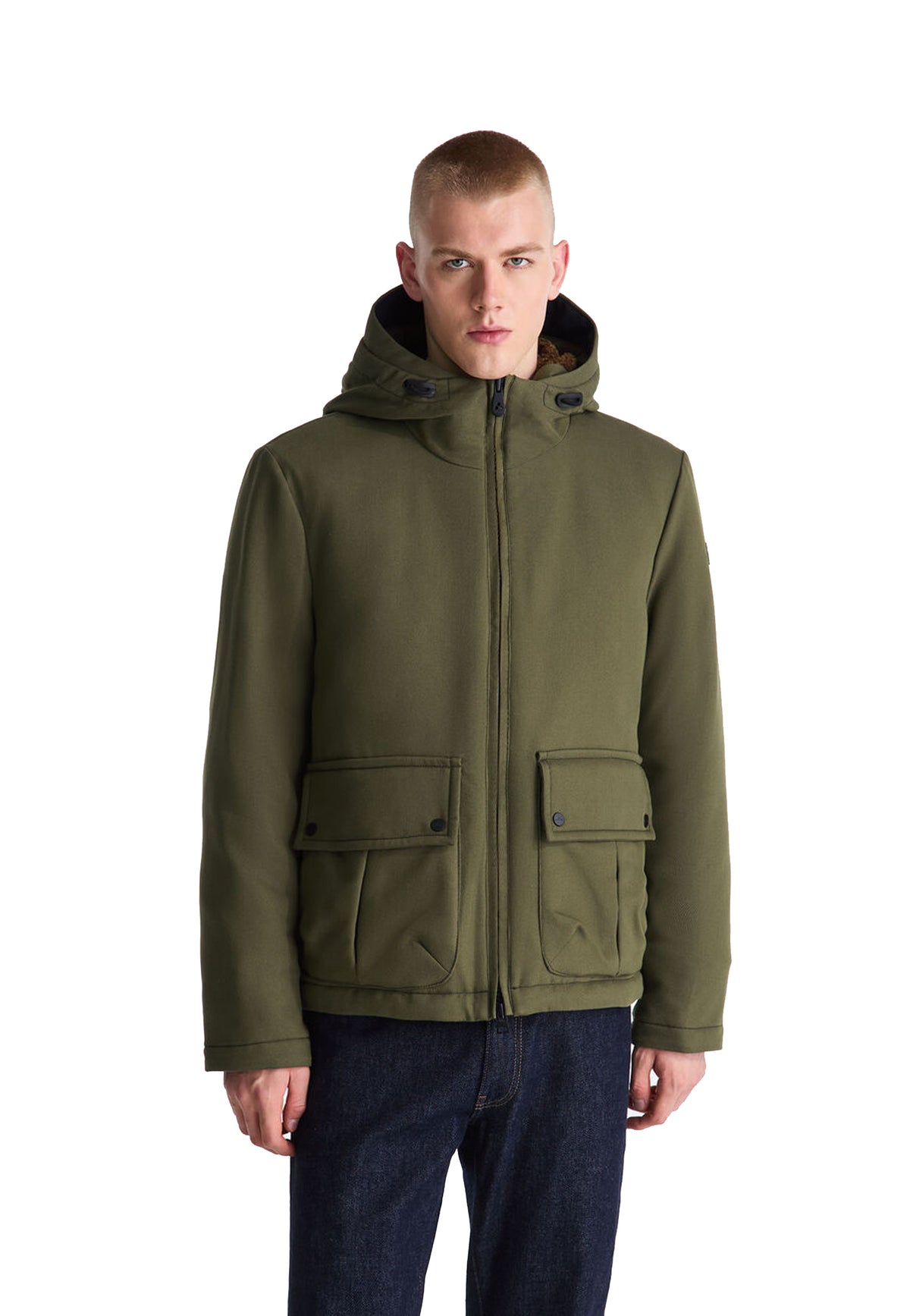 Giacca corta con cappuccio verde DOUGAL KI 01 ECOFUR Peuterey A26 PEU5972 01112048 689689 PEUTEREY 