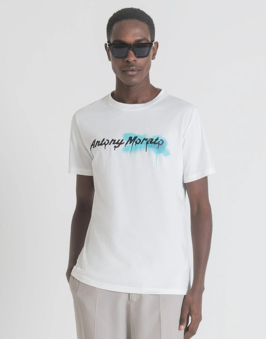 T-shirt bianca girocollo maniche corte scritta Antony Morato P23