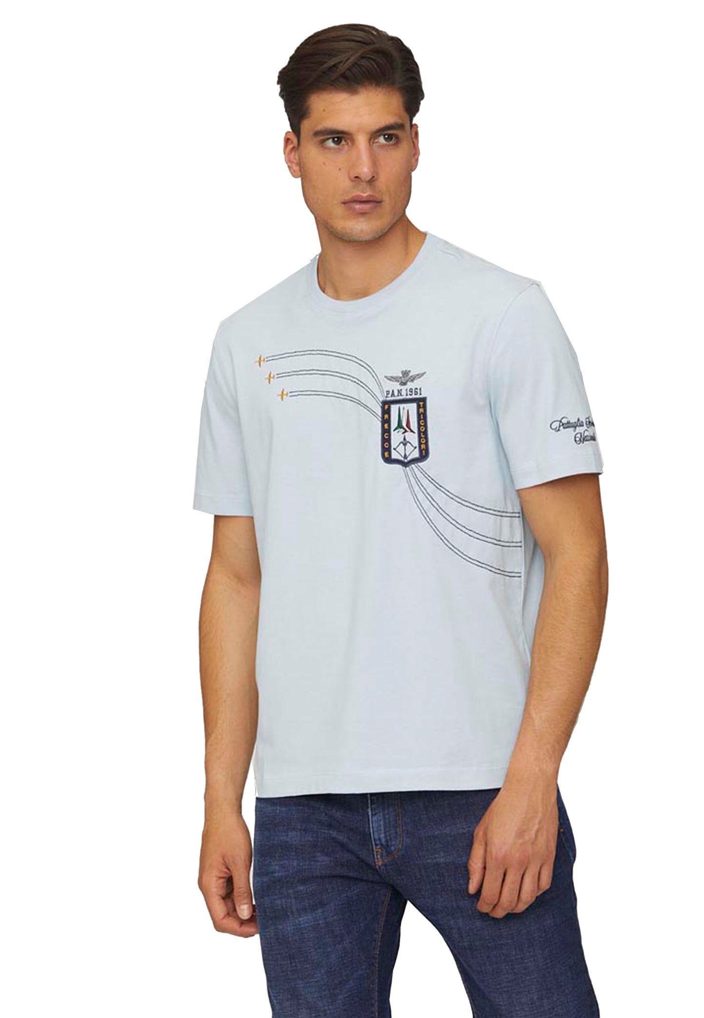 T-shirt girocollo cotone azzurra Frecce Tricolori Aeronautica Militare P24