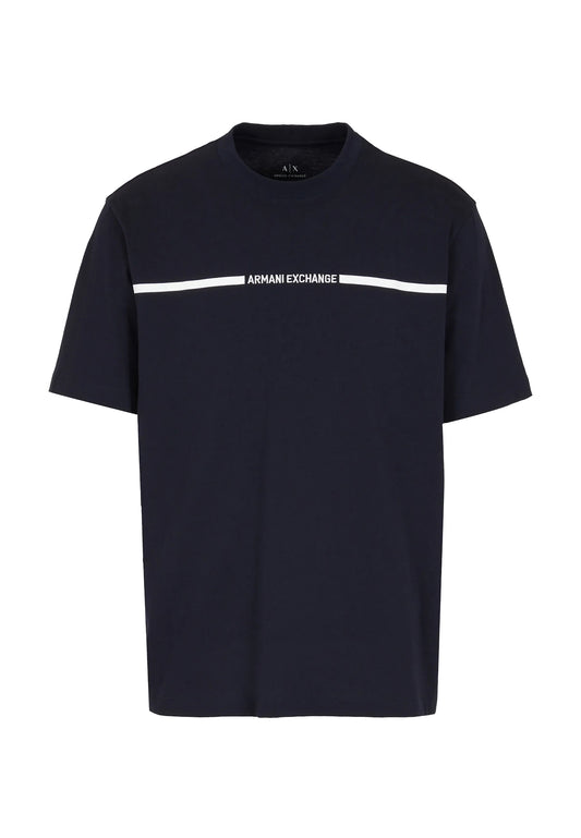 T-shirt cotone girocollo blu striscia logo Armani Exchange P24
