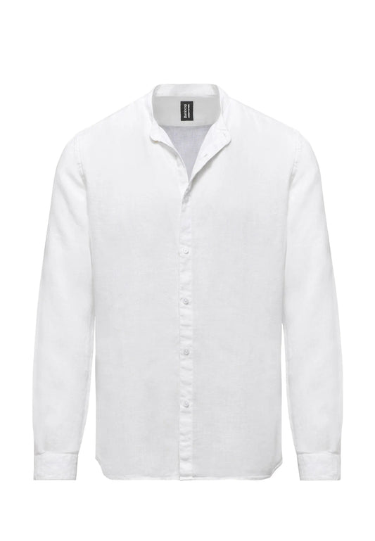 Camicia bianca collo coreana lino manica lunga Bomboogie P24