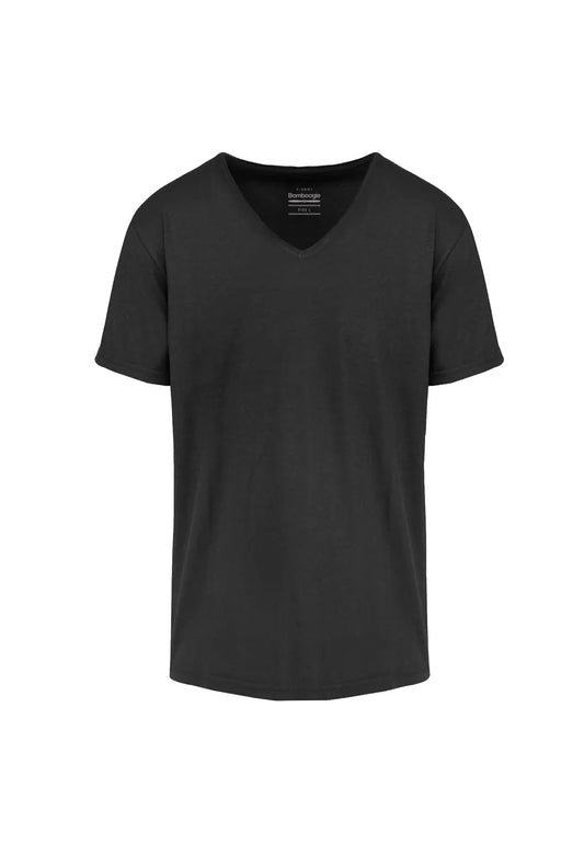 T-shirt scollo a v nera misto cotone e lino Bomboogie P24
