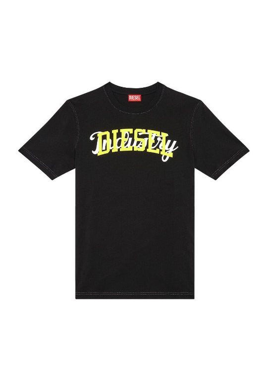 T-shirt girocollo cotone nera scritta gialla Diesel P24