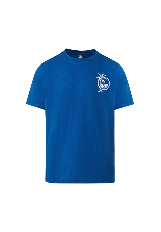 T-shirt blu girocollo cotone stampa palme North Sails P24