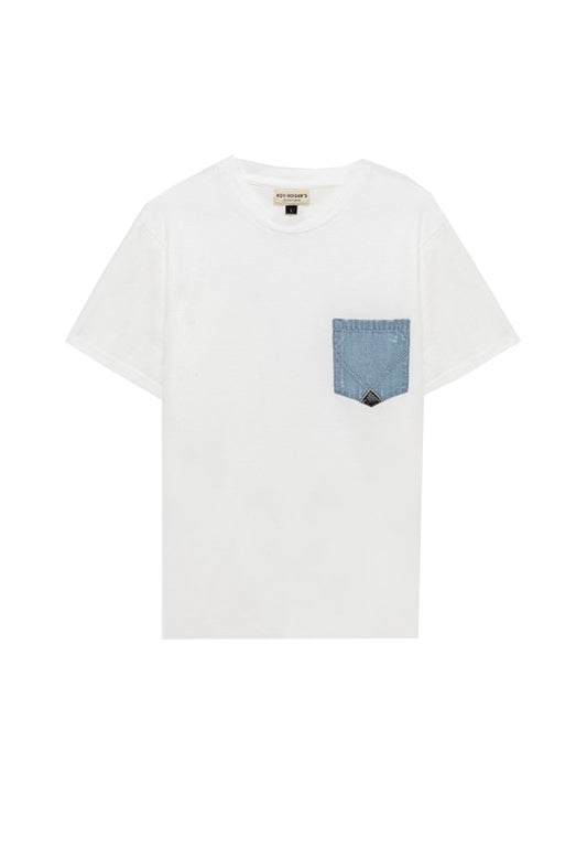 T-shirt girocollo cotone bianca taschino denim Pocket Roy Roger's P24