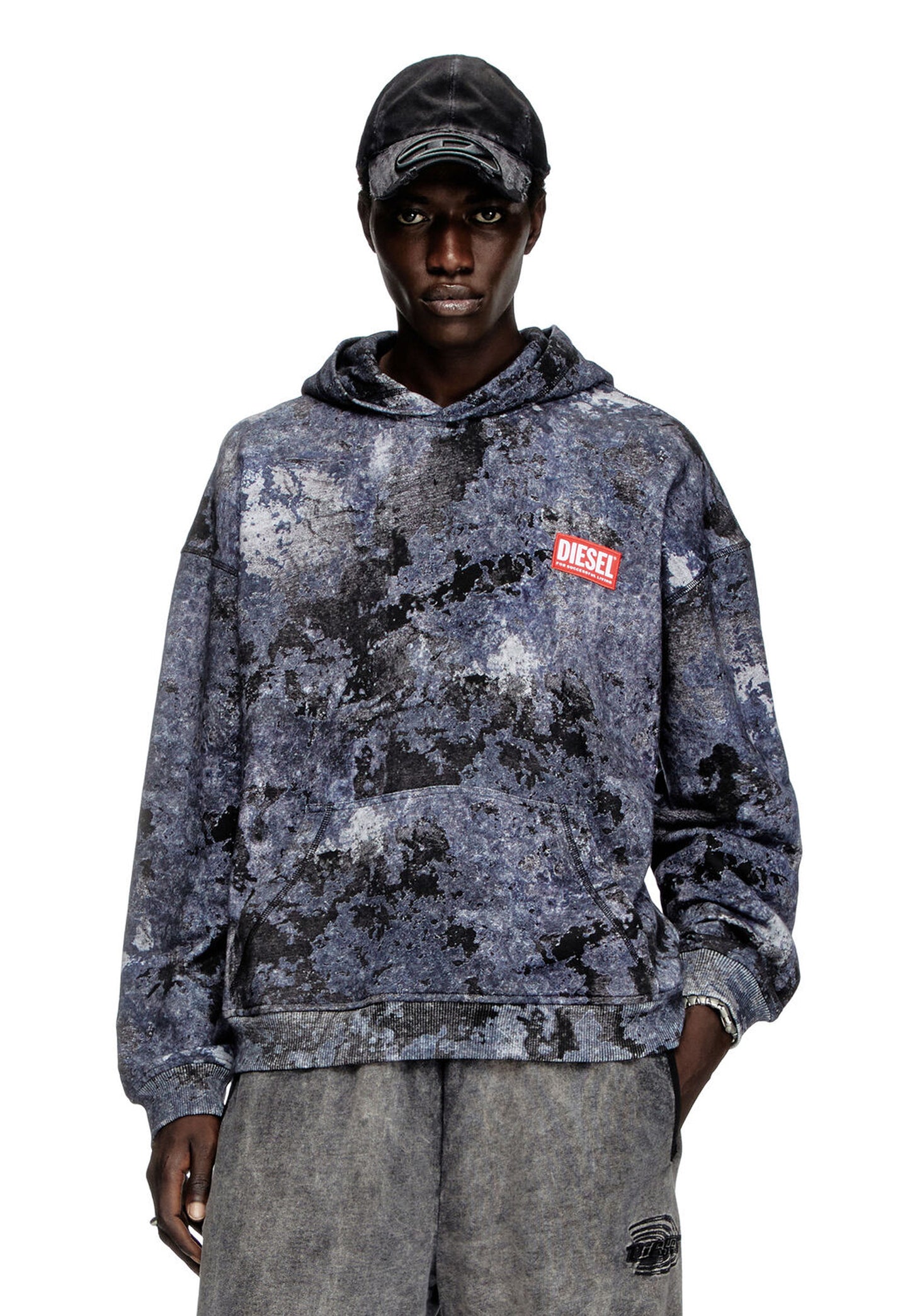 Felpa con cappuccio effetto marmorizzato blu S-Boxt-Hood-R8 Diesel P25 A16404 0QLAG449 DIESEL 