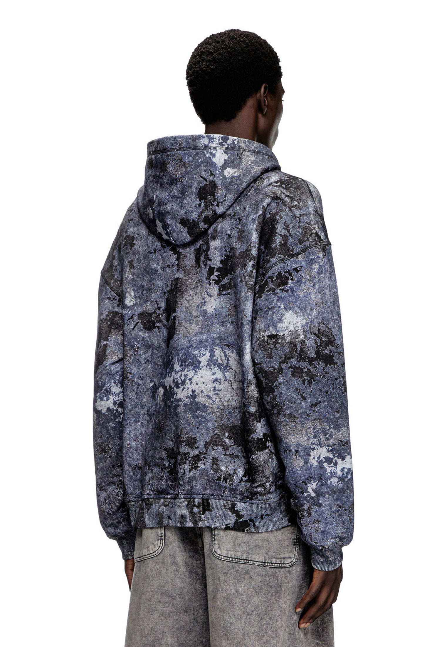 Felpa con cappuccio effetto marmorizzato blu S-Boxt-Hood-R8 Diesel P25 A16404 0QLAG449 DIESEL 