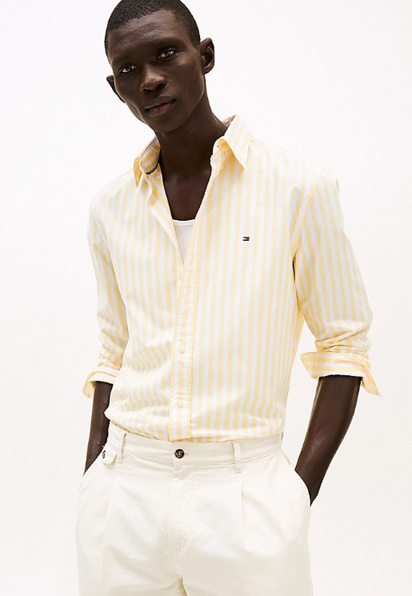 Camicia uomo cotone a righe gialle flex regular Tommy Hilfiger P25 MW0MW39159 0FP0FP TOMMY HILFIGER 