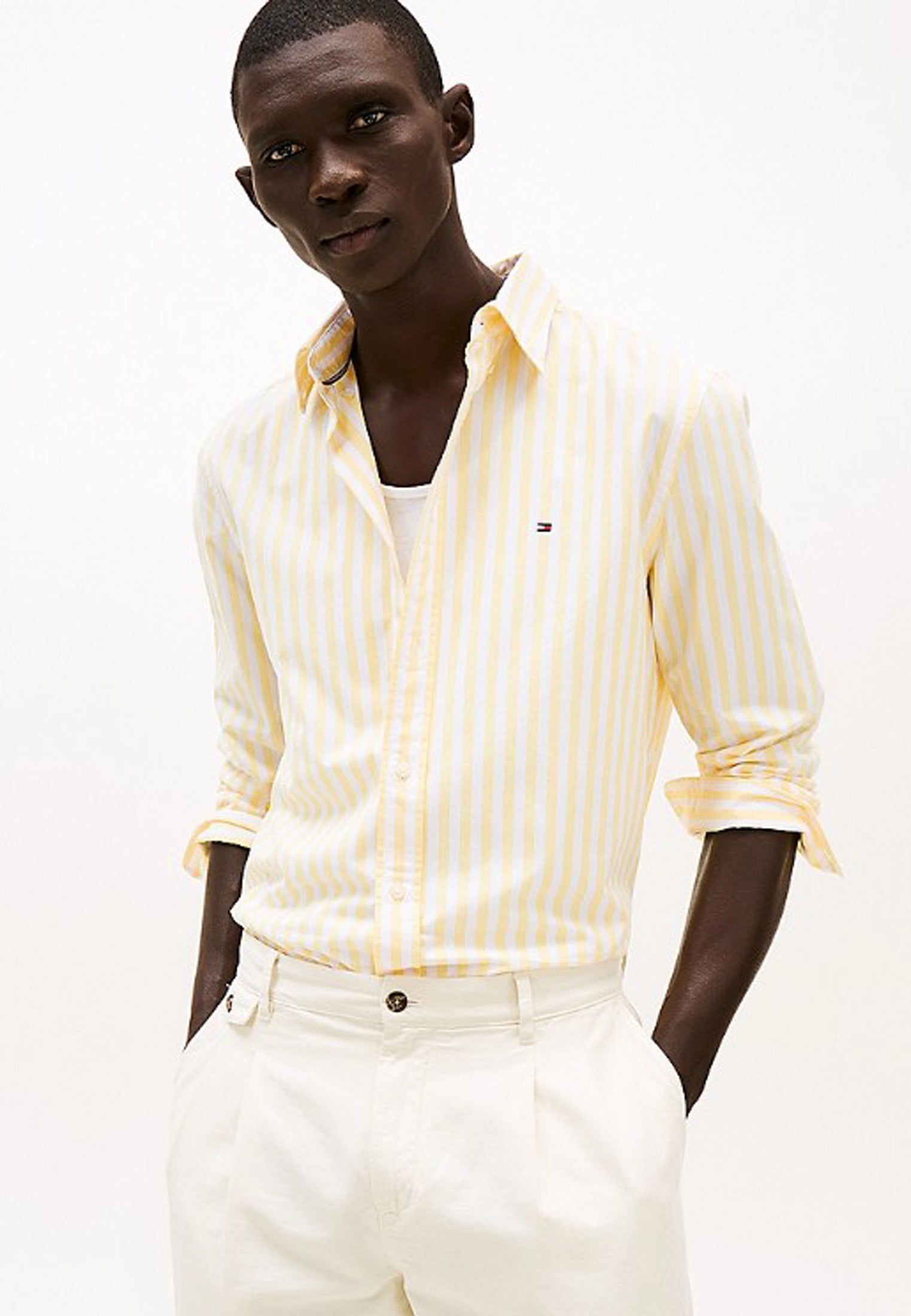 Camicia uomo cotone a righe gialle flex regular Tommy Hilfiger P25 MW0MW39159 0FP0FP TOMMY HILFIGER 