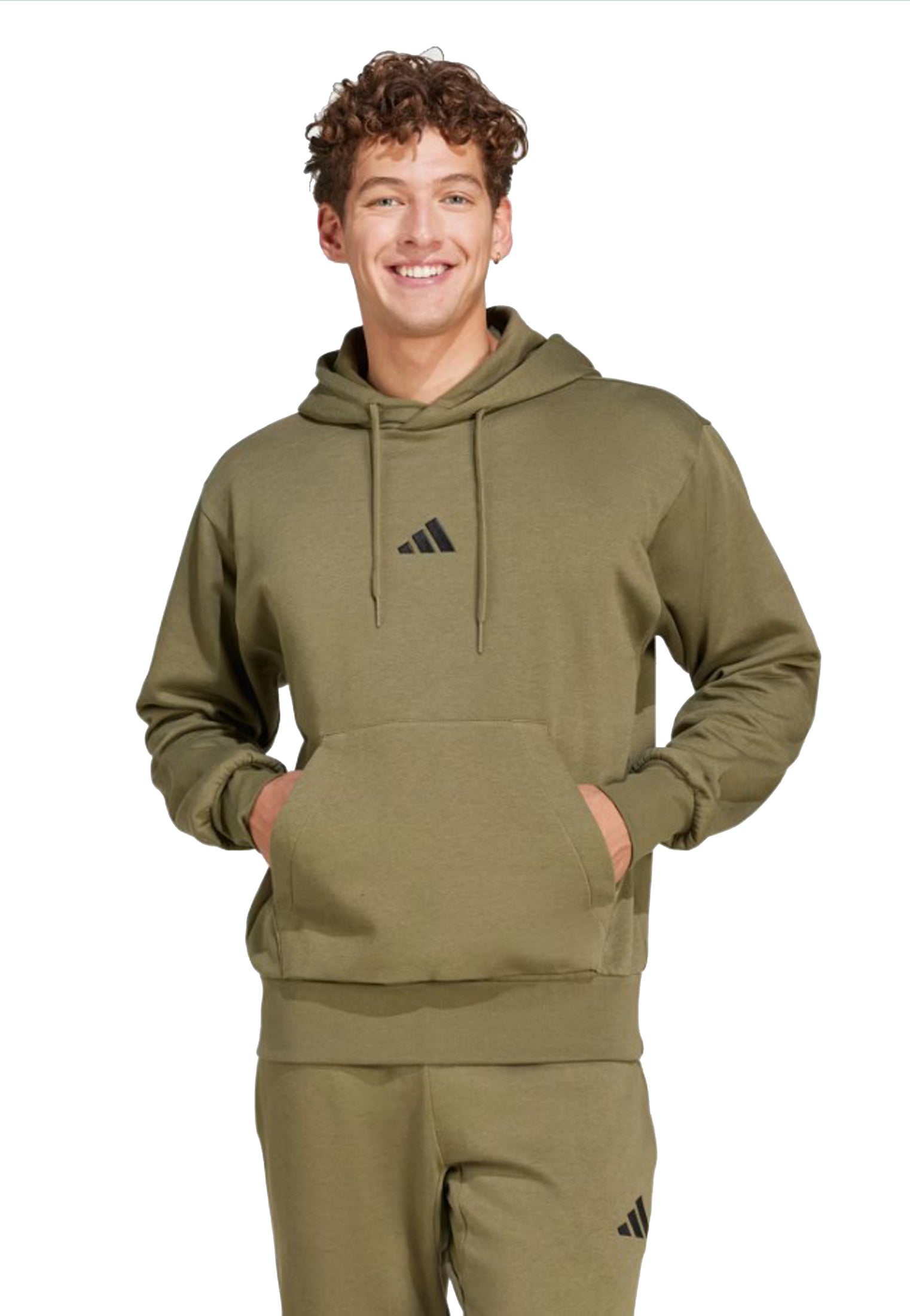 Felpa con cappuccio verde oliva Essentials Feelcozy Adidas P26 JE3799 OLISTR/BLACK ADIDAS 