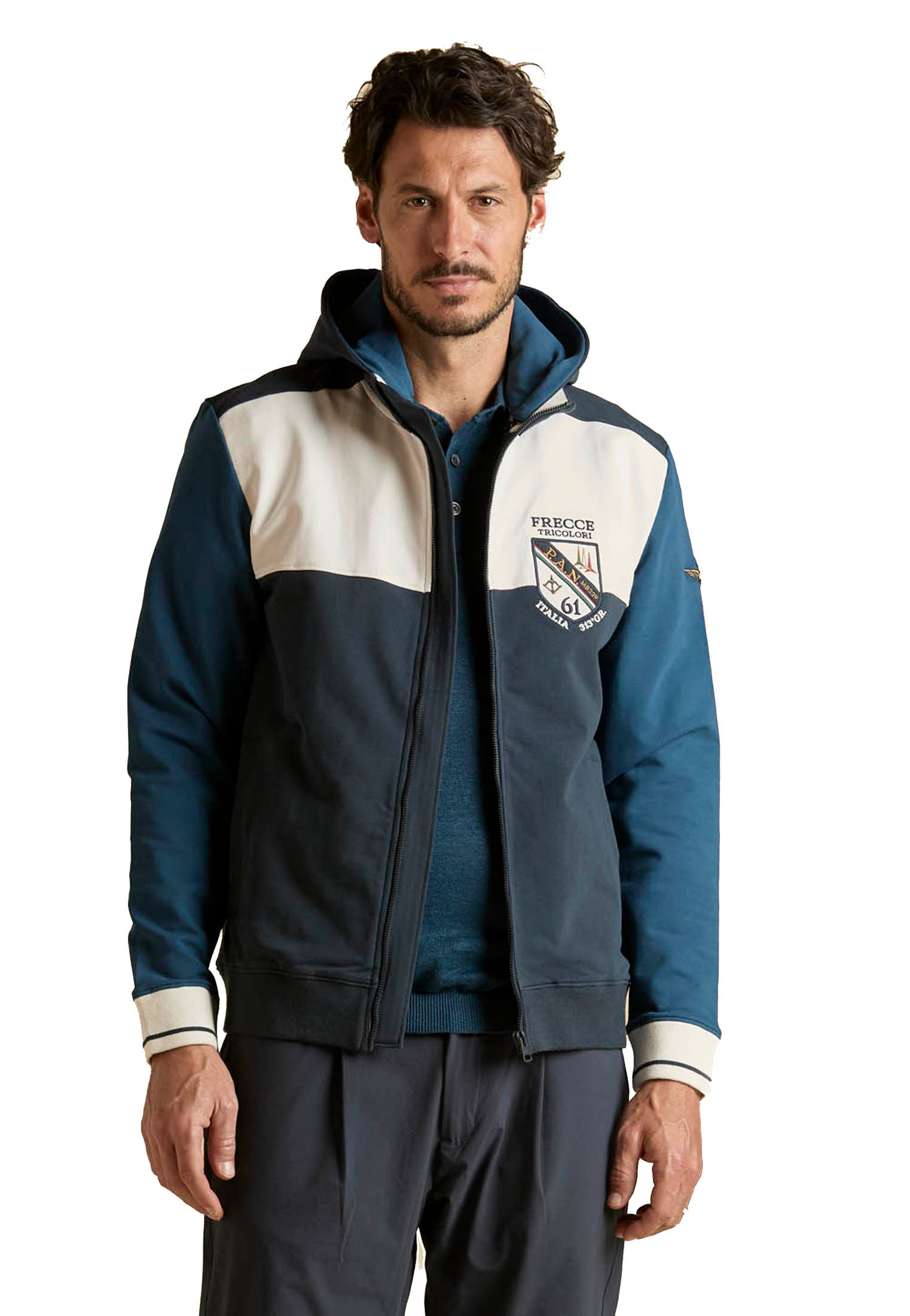 Felpa con cappuccio removibile blu Frecce Tricolori Aeronautica Militare P26 261FE2096UF00674 9472094720 AERONAUTICA MILITARE 