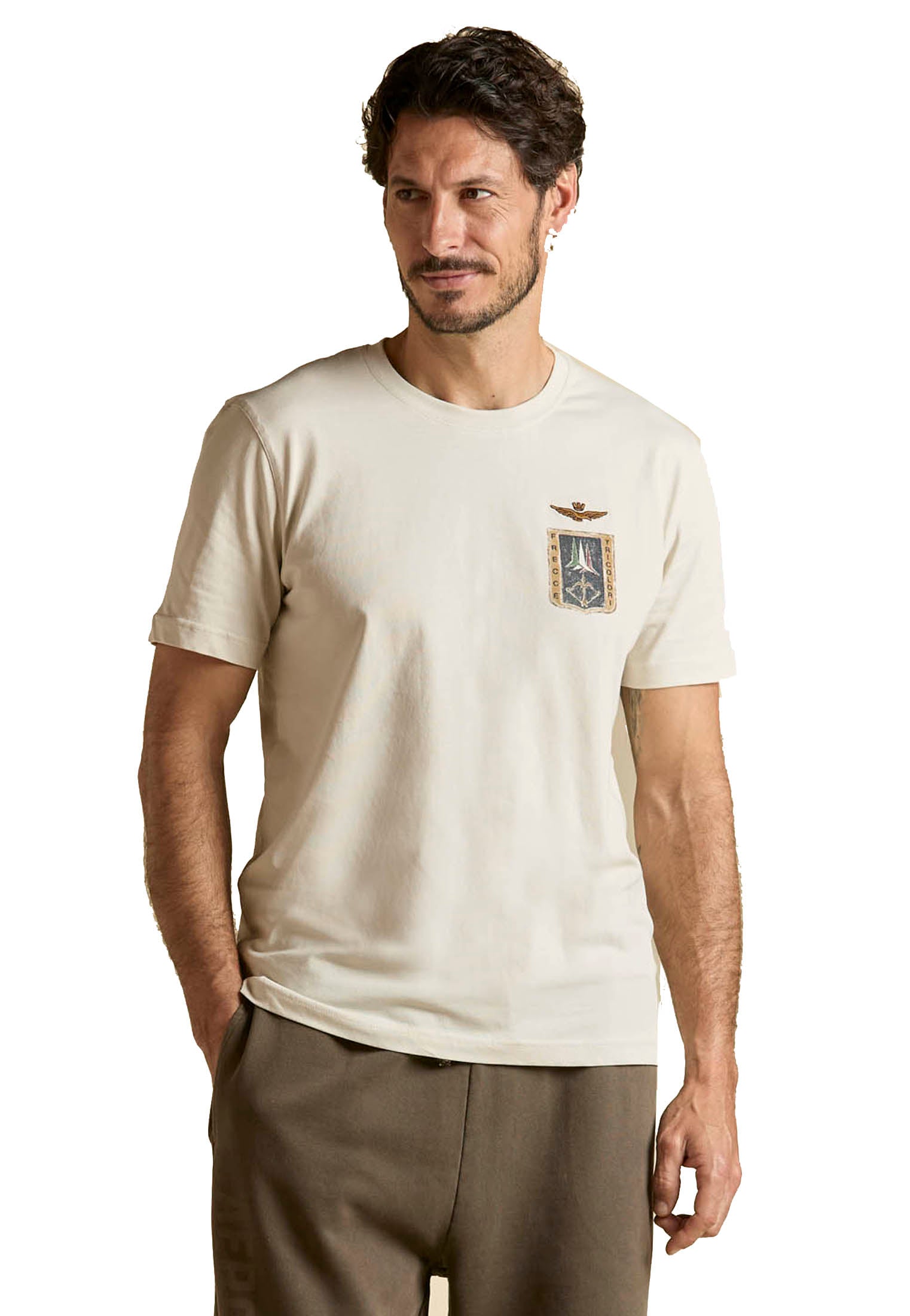 T-shirt bianca girocollo cotone stemma 313 Frecce Aeronautica Militare P26 261TS2534UJ00641 7307873078 AERONAUTICA MILITARE 