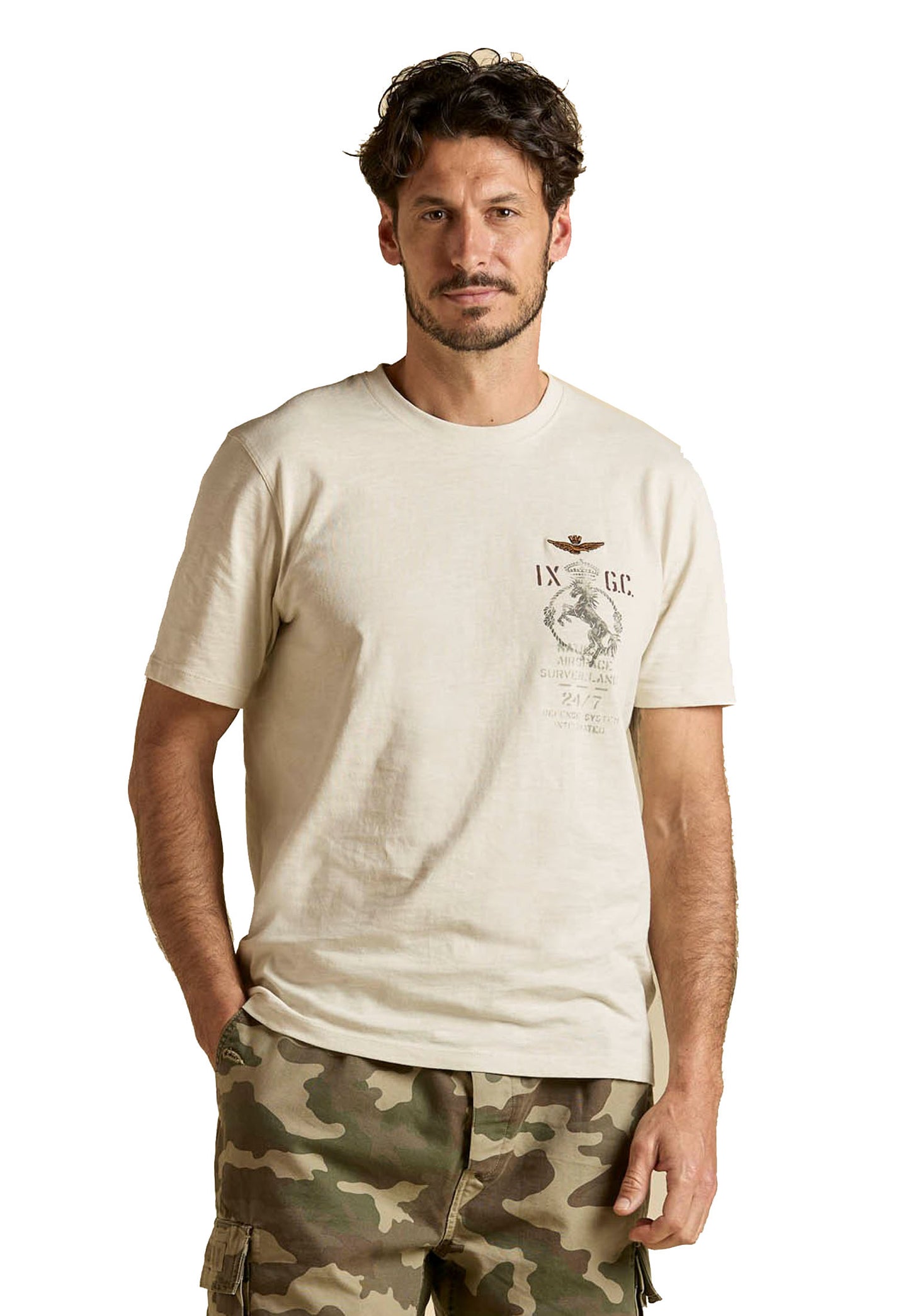 T-shirt bianca girocollo IX Gruppo Caccia Aeronautica Militare P26 261TS2543UJ00686 7307873078 AERONAUTICA MILITARE 