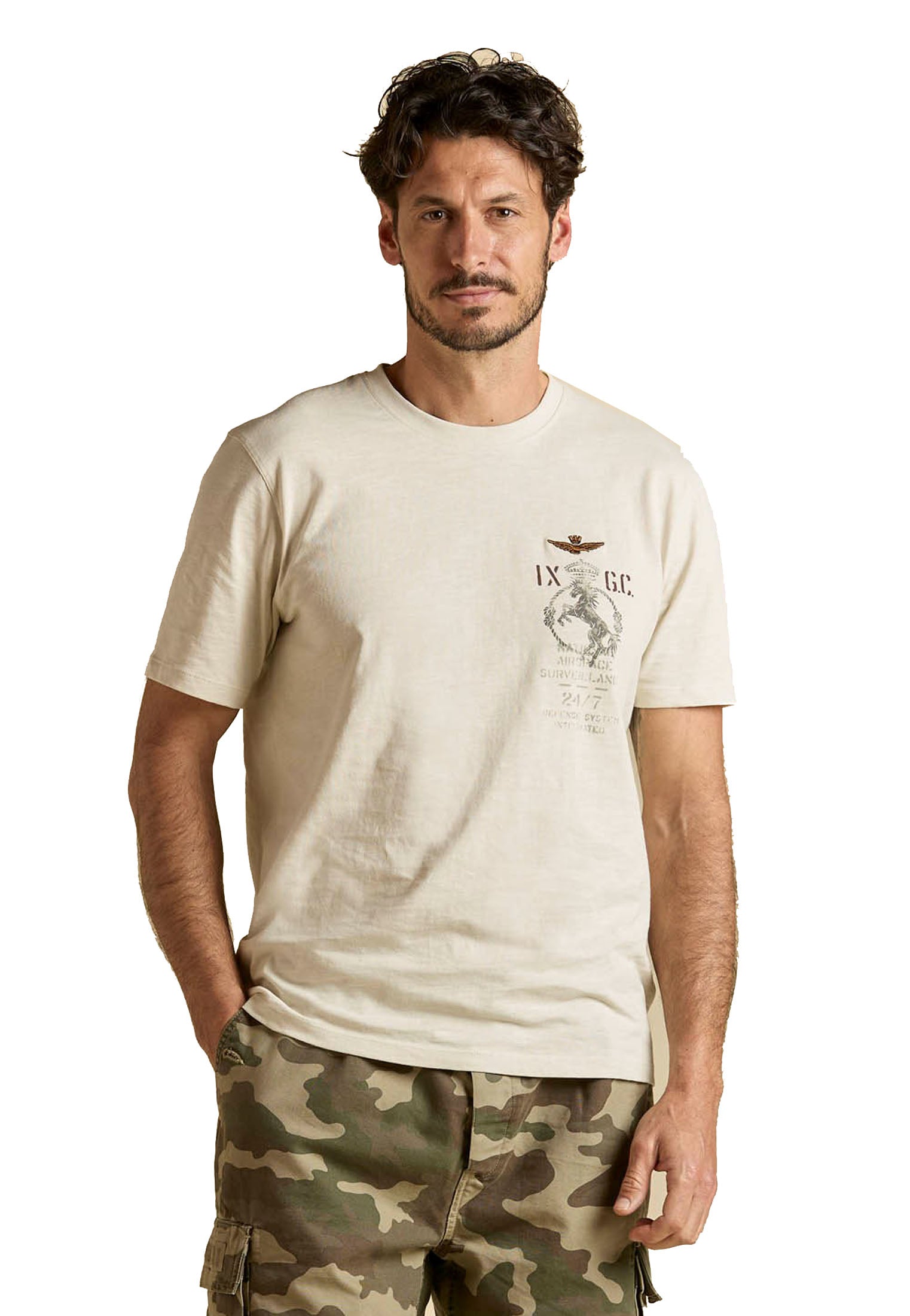 T-shirt bianca girocollo IX Gruppo Caccia Aeronautica Militare P26 261TS2543UJ00686 7307873078 AERONAUTICA MILITARE 