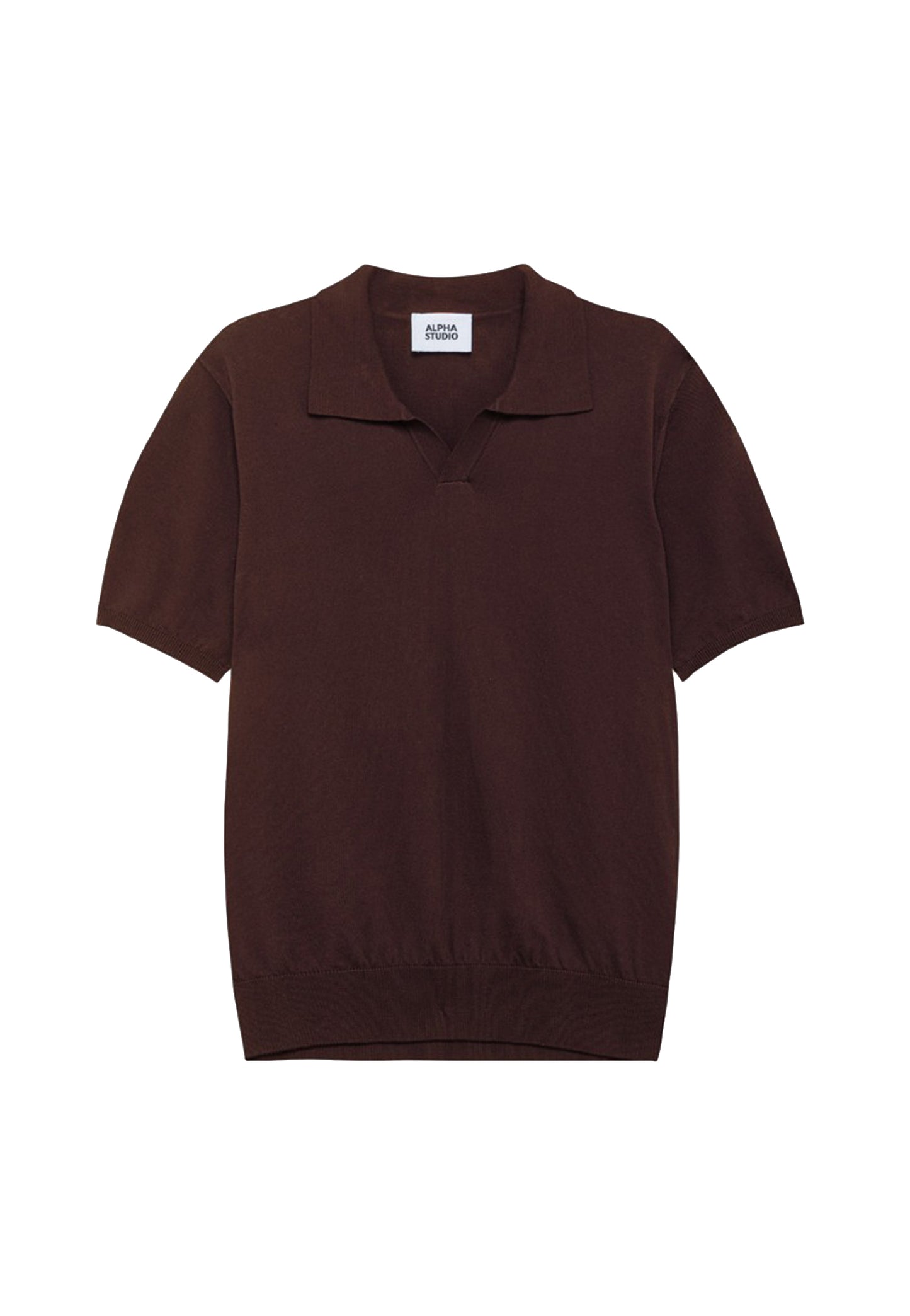 Polo marrone maniche corte in cotone crepe senza bottoni Alpha Studio P26 202601AU 5041B1009 ALPHA 