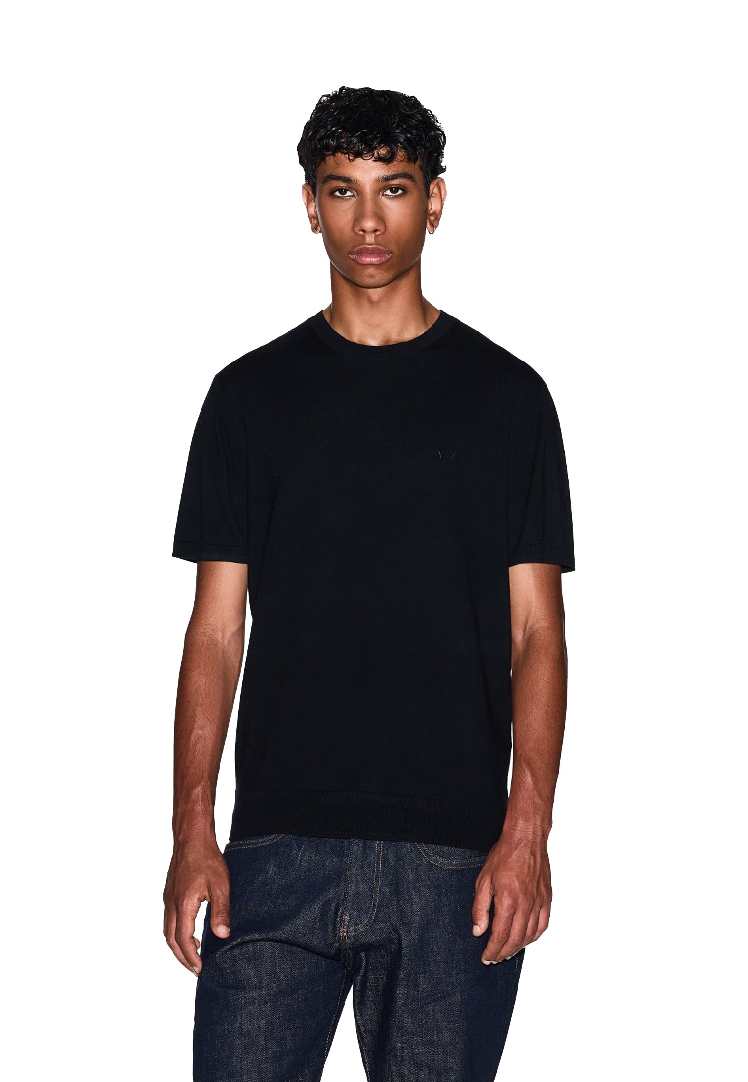 T-shirt nera in maglia cotone maniche corte girocollo Armani Exchange P26 8NZM5C ZM3JZ 12001200 ARMANI EXCHANGE 
