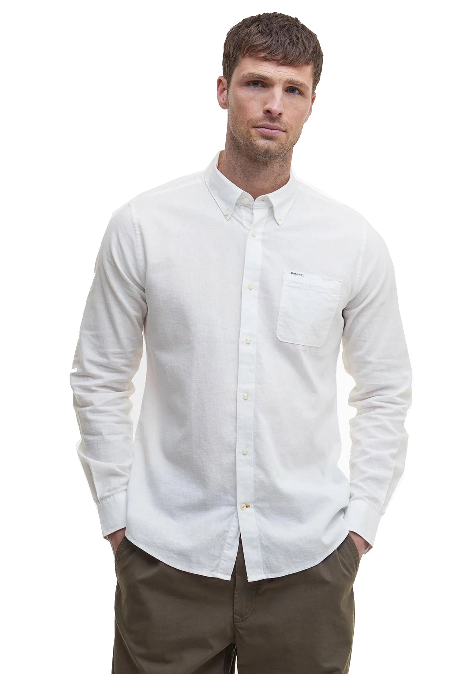 Camicia sartoriale misto lino cotone bianca Nelson Barbour P26 MSH5090 WH11WH11 BARBOUR 