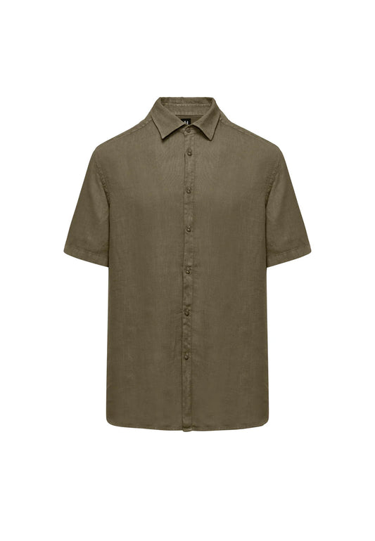 Camicia lino manica corta regular fit verde Bomboogie P26 SM7790LI2 350350 BOMBOOGIE 