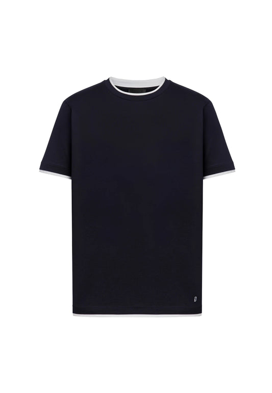 T-shirt girocollo cotone blu regular fit bordo bianco Dondup P26 US366 JF0271U XXX890 DONDUP 