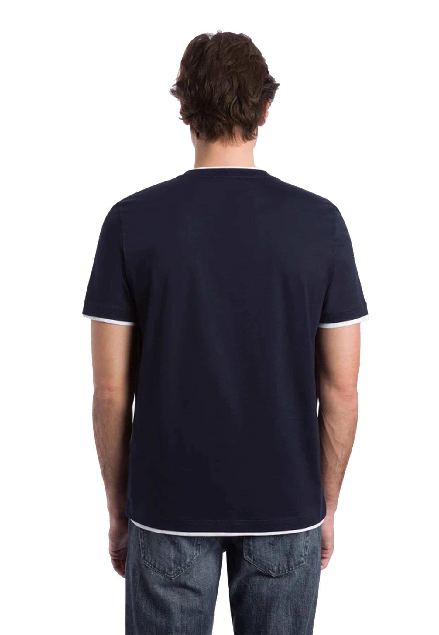 T-shirt girocollo cotone blu regular fit bordo bianco Dondup P26 US366 JF0271U XXX890 DONDUP 