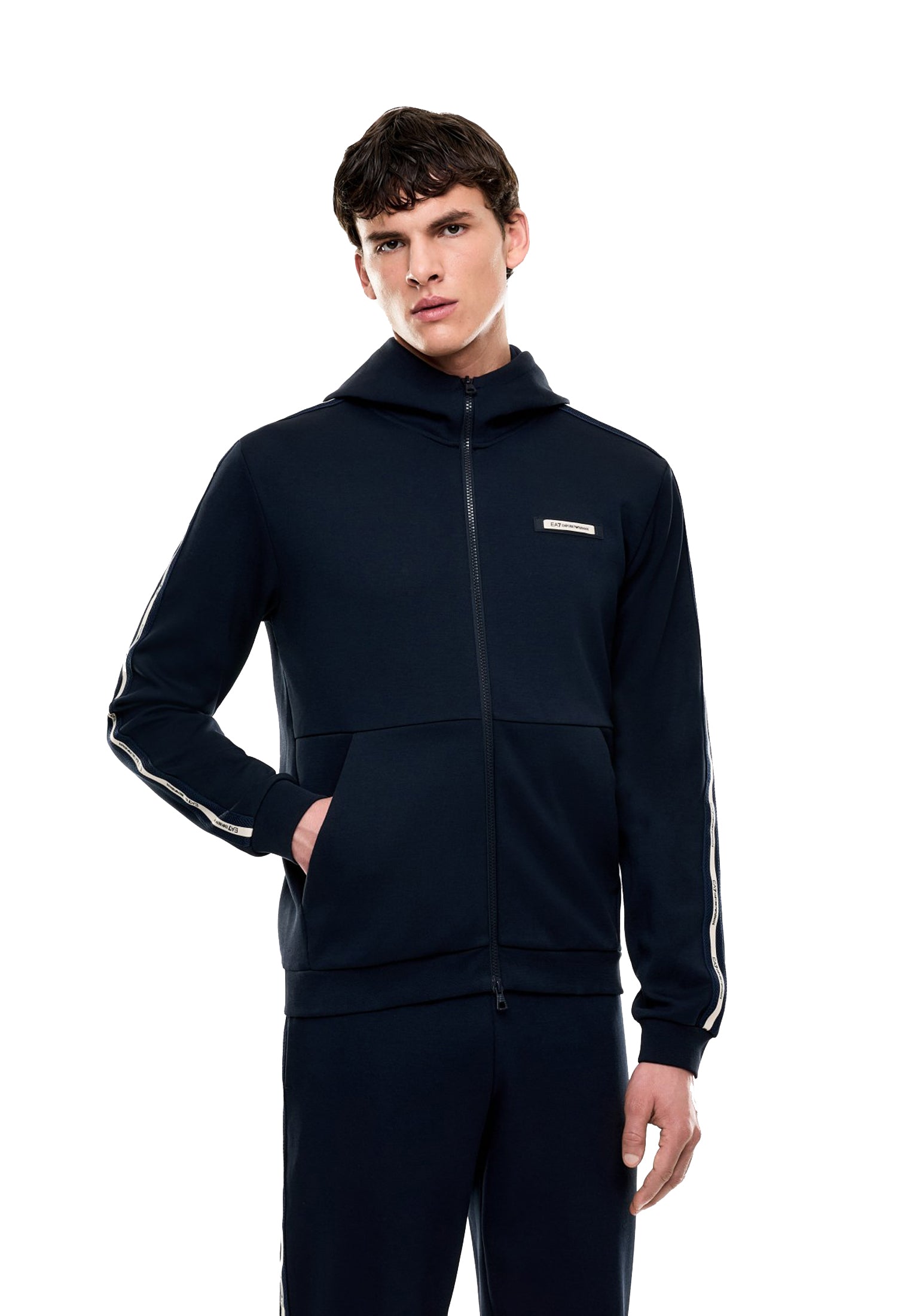 Felpa con cappuccio blu full zip misto cotone Ea7 Armani P26 7M001480 AF12660 UB102UB102 EA7 