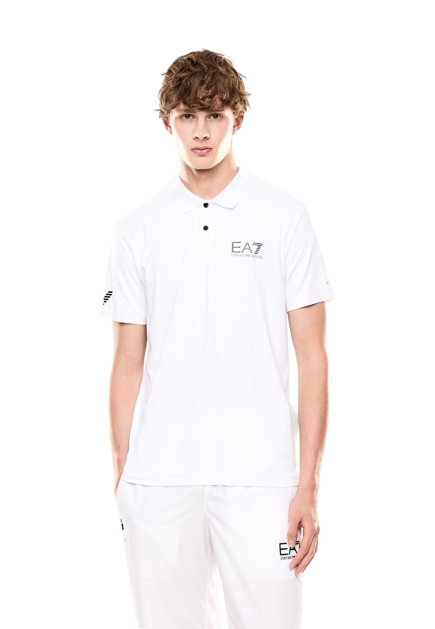 Polo tecnica bianca maniche corte sportiva Ventus7 EA7 Armani P26 8NPF23 PJEMZ 11001100 EA7 TENNIS 