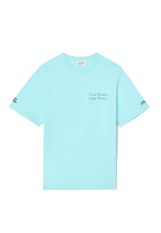 T-shirt girocollo turchese cotone Cerco L'estate Portofino MC2 Saint Barth P26 POT0001 04533L04533L MC2 