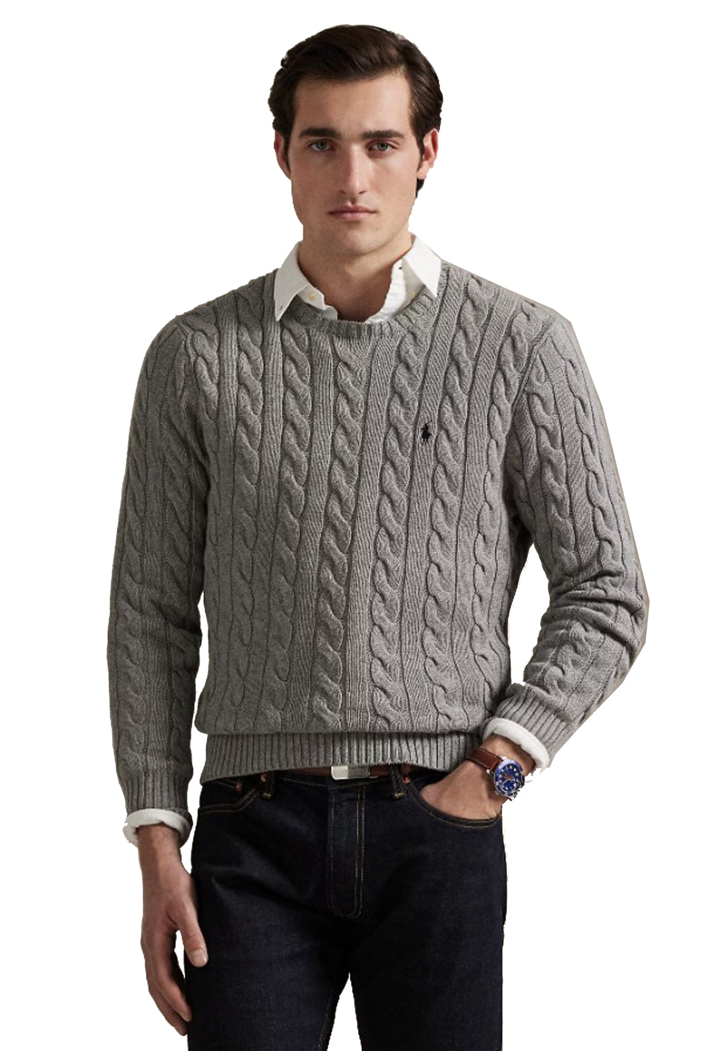 Maglia pullover girocollo treccia grigia cotone Polo Ralph Lauren P26 710775885013 FAWN GREY HEATHER POLO RALPH LAUREN 