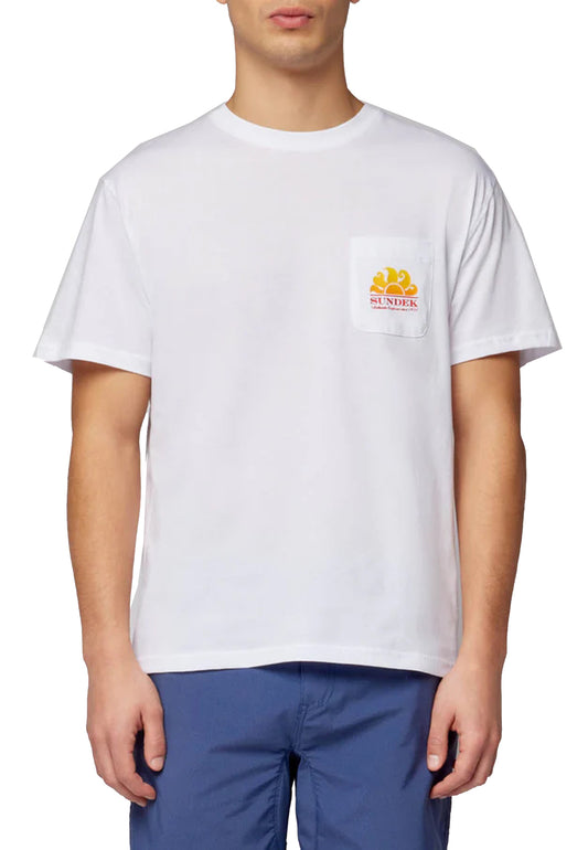 T-shirt girocollo cotone bianca con taschino Sundek P26 M028TEJ7800 M6S10200600 SUNDEK 