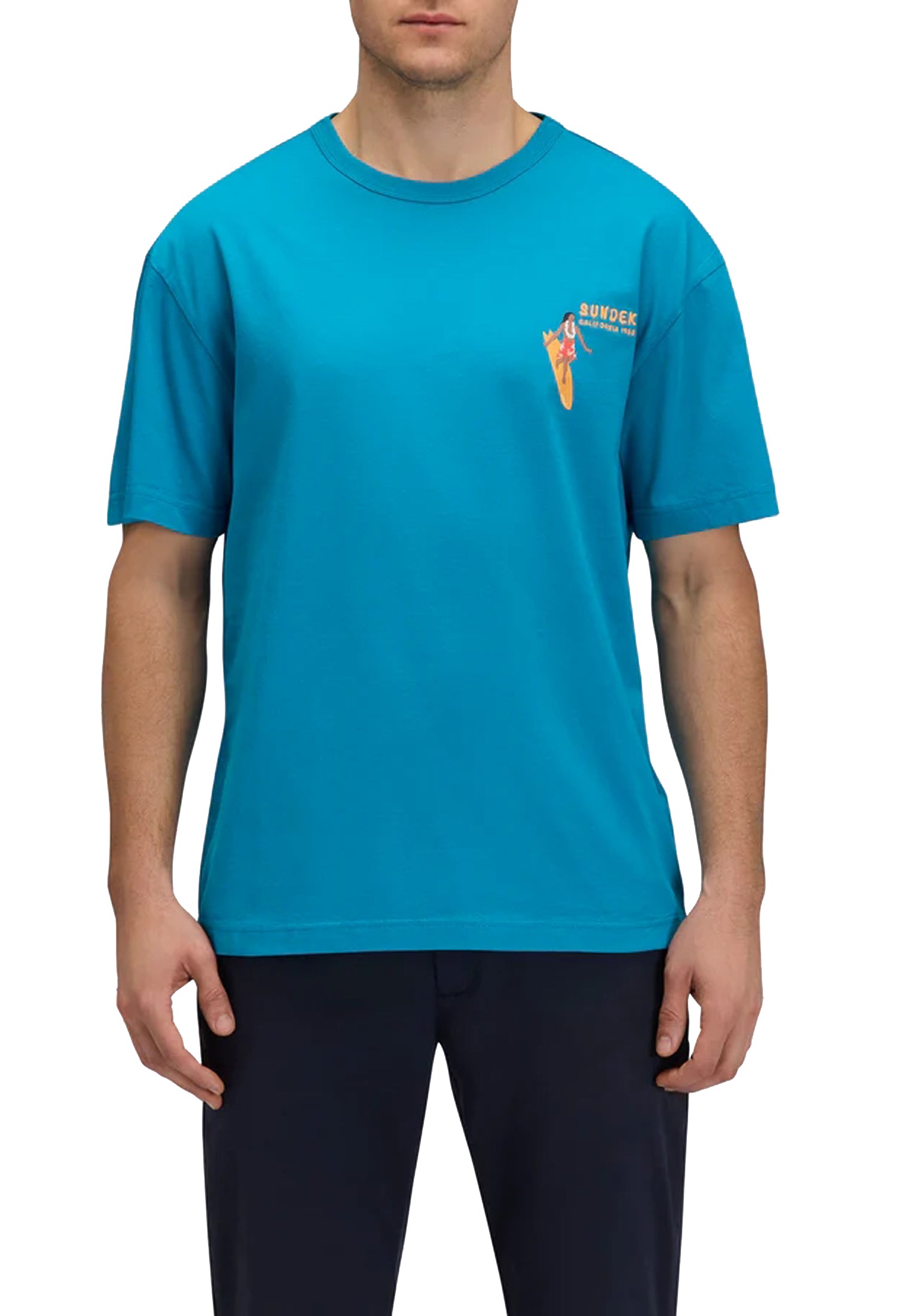 T-shirt girocollo cotone turchese grafica surf Sundek P26 M242TEJS800 M6S11869400 SUNDEK 