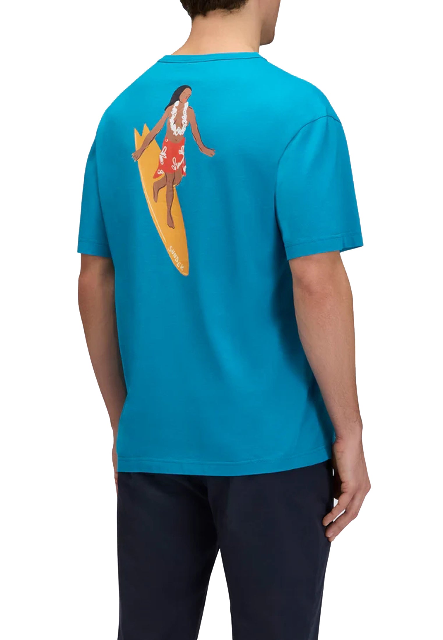 T-shirt girocollo cotone turchese grafica surf Sundek P26 M242TEJS800 M6S11869400 SUNDEK 