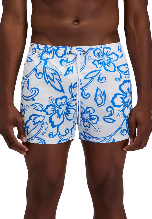 Costume da bagno spiaggia piscina bianca hibiscus Sundek P26 M504BDTA1IA M6S036614IA SUNDEK 