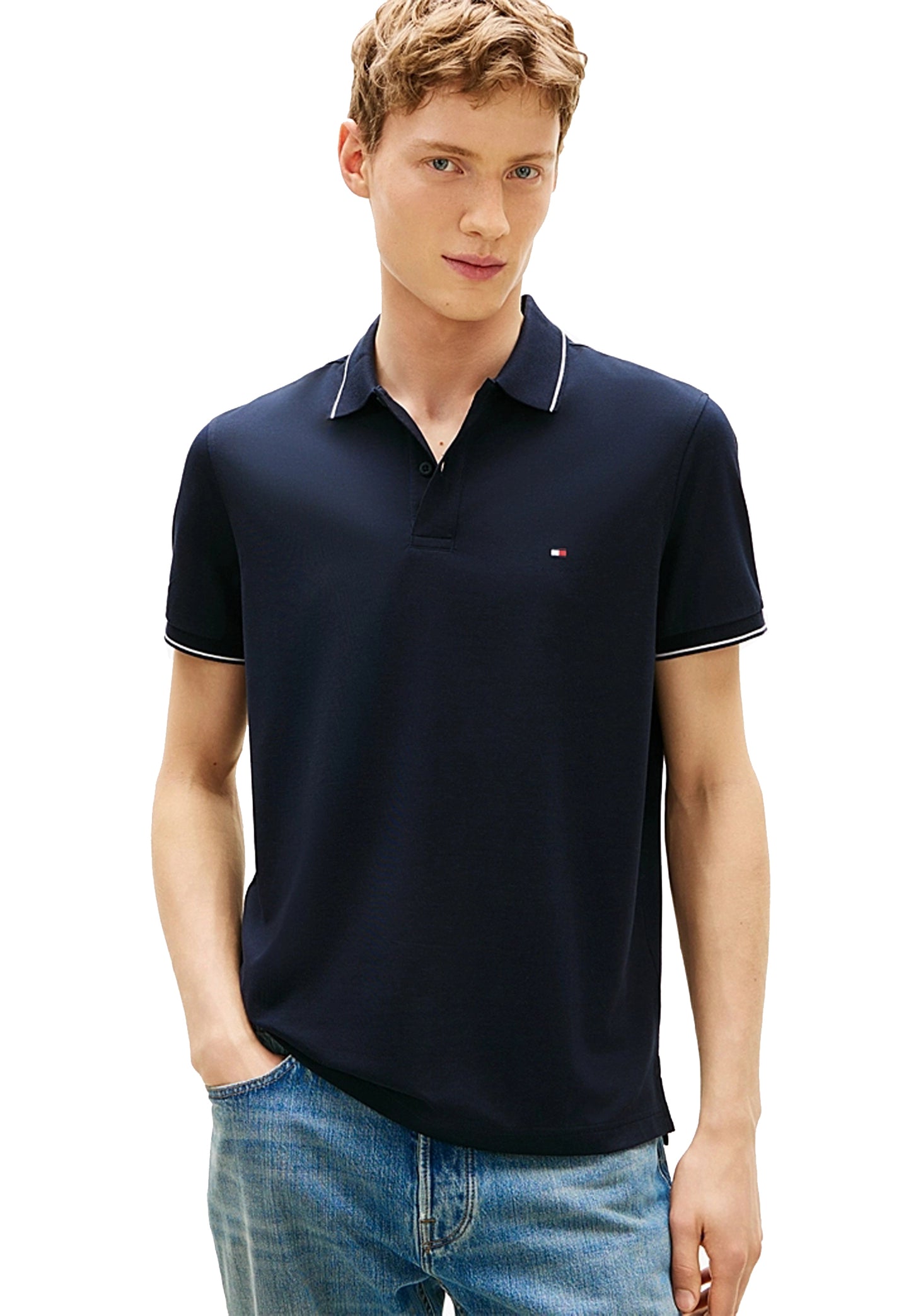 Polo blu bordo bianco Performance Regular Fit cotone Tommy Hilfiger P26 MW0MW37310DW5 DW5DW5 TOMMY HILFIGER 