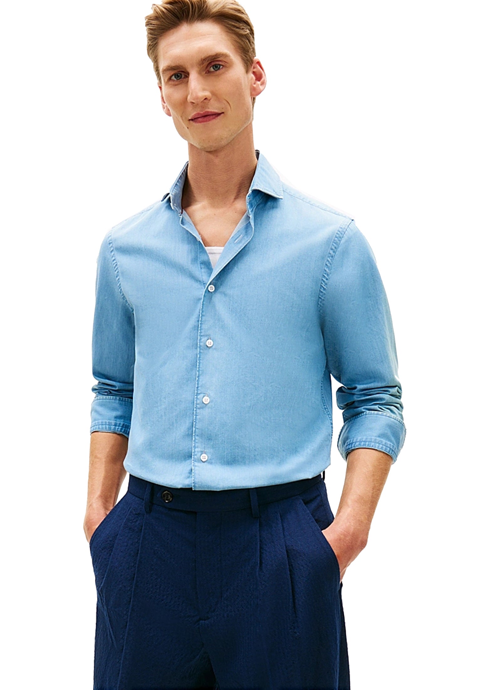 Camicia azzurra cotone slim fit Smart Casual Tommy Hilfiger P26 MW0MW42698DCU DCUDCU TOMMY HILFIGER 