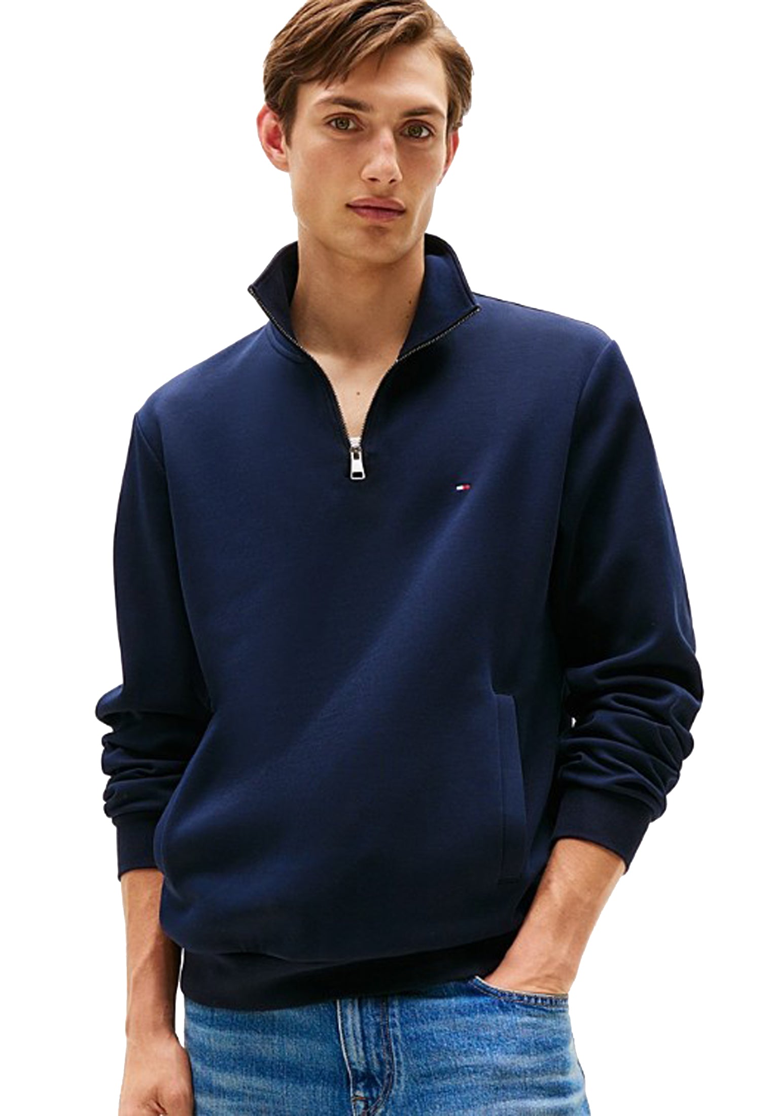 Felpa con mezza zip blu tessuto tecnico Tommy Hilfiger P26 MW0MW36510DW5 DW5DW5 TOMMY HILFIGER PRE 