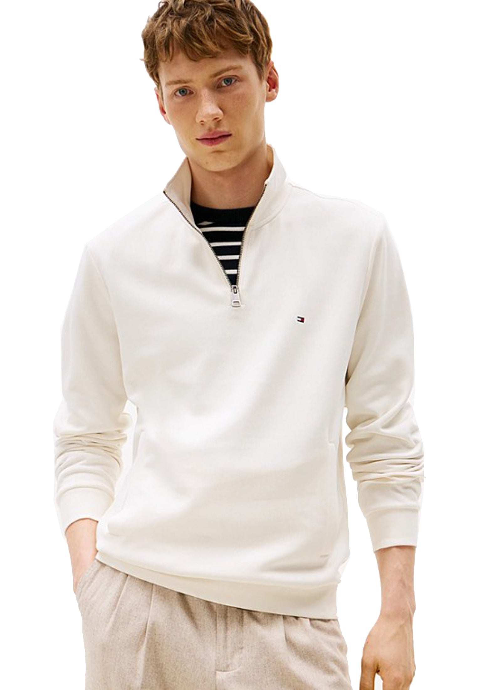 Felpa con mezza zip bianca tecnica Tommy Hilfiger P26 MW0MW36510Z00 Z00Z00 TOMMY HILFIGER PRE 