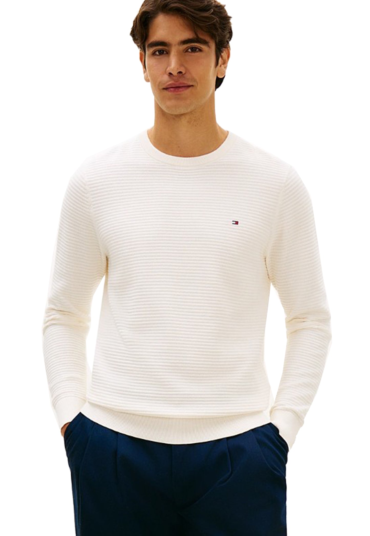 Maglia pullover bianco cotone girocollo Tommy Hilfiger P26 MW0MW41643Z00 Z00Z00 TOMMY HILFIGER PRE 