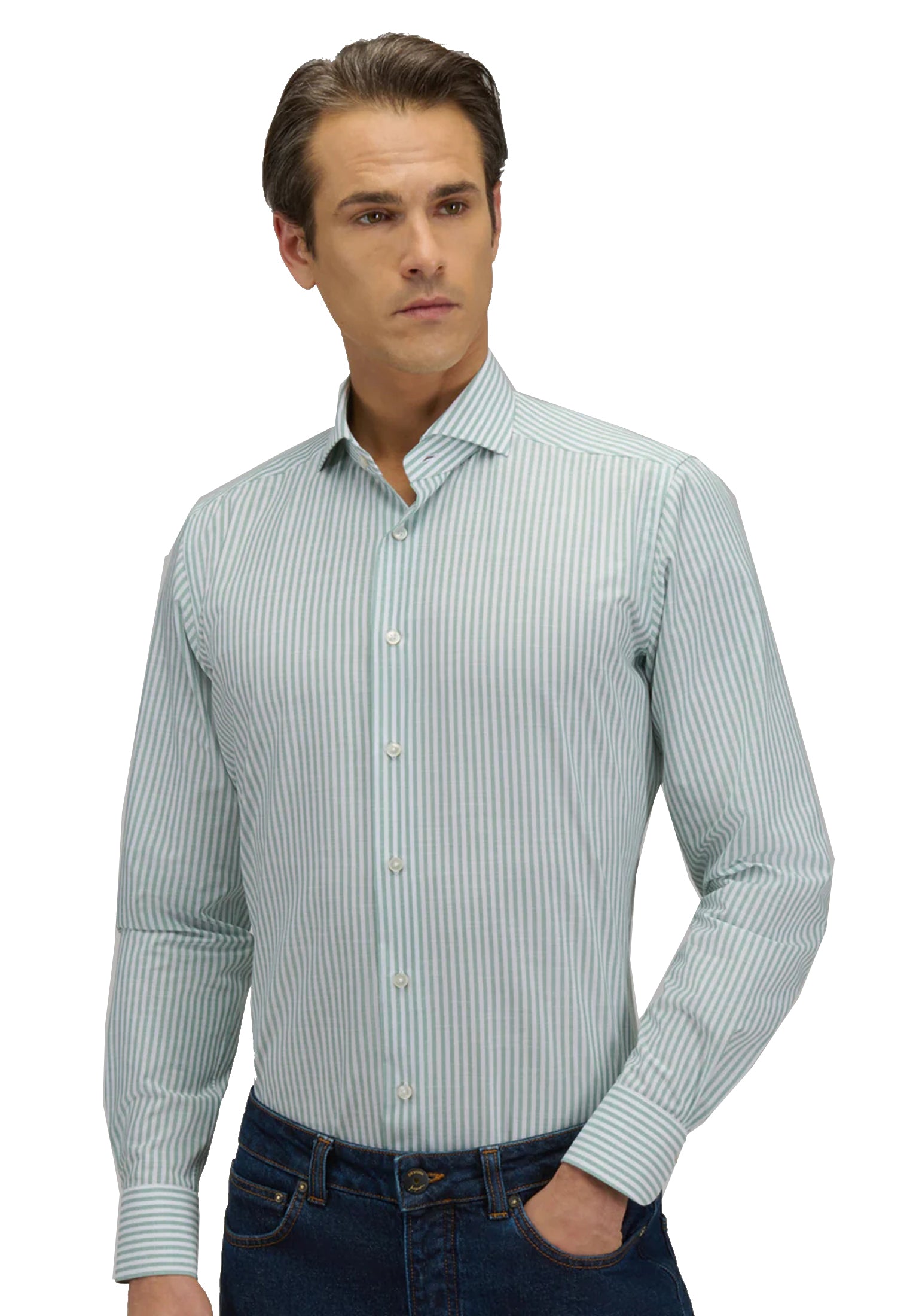 Camicia classica collo francese righe verde cotone tailor fit Travel Xacus P26 WF536ML/21833 //010 XACUS 