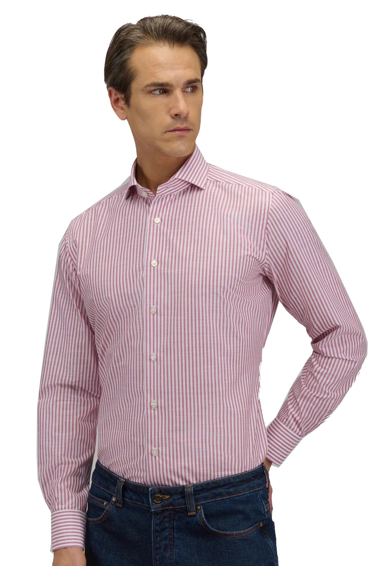 Camicia classica collo francese righe rosse cotone tailor fit Travel Xacus P26 WF536ML/21833 //011 XACUS 