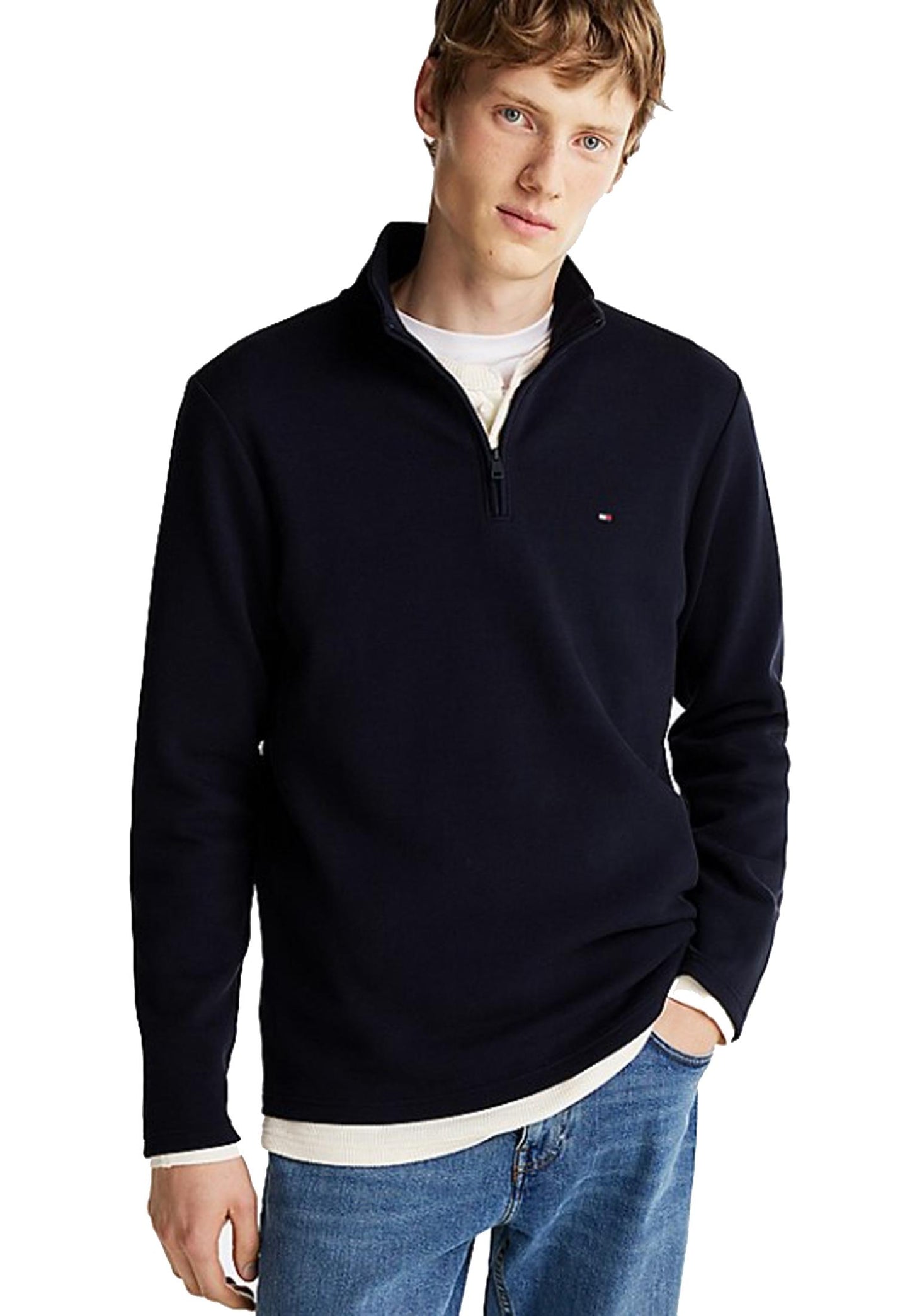 Felpa mezza zip traspirante blu Tommy Hilfiger P25