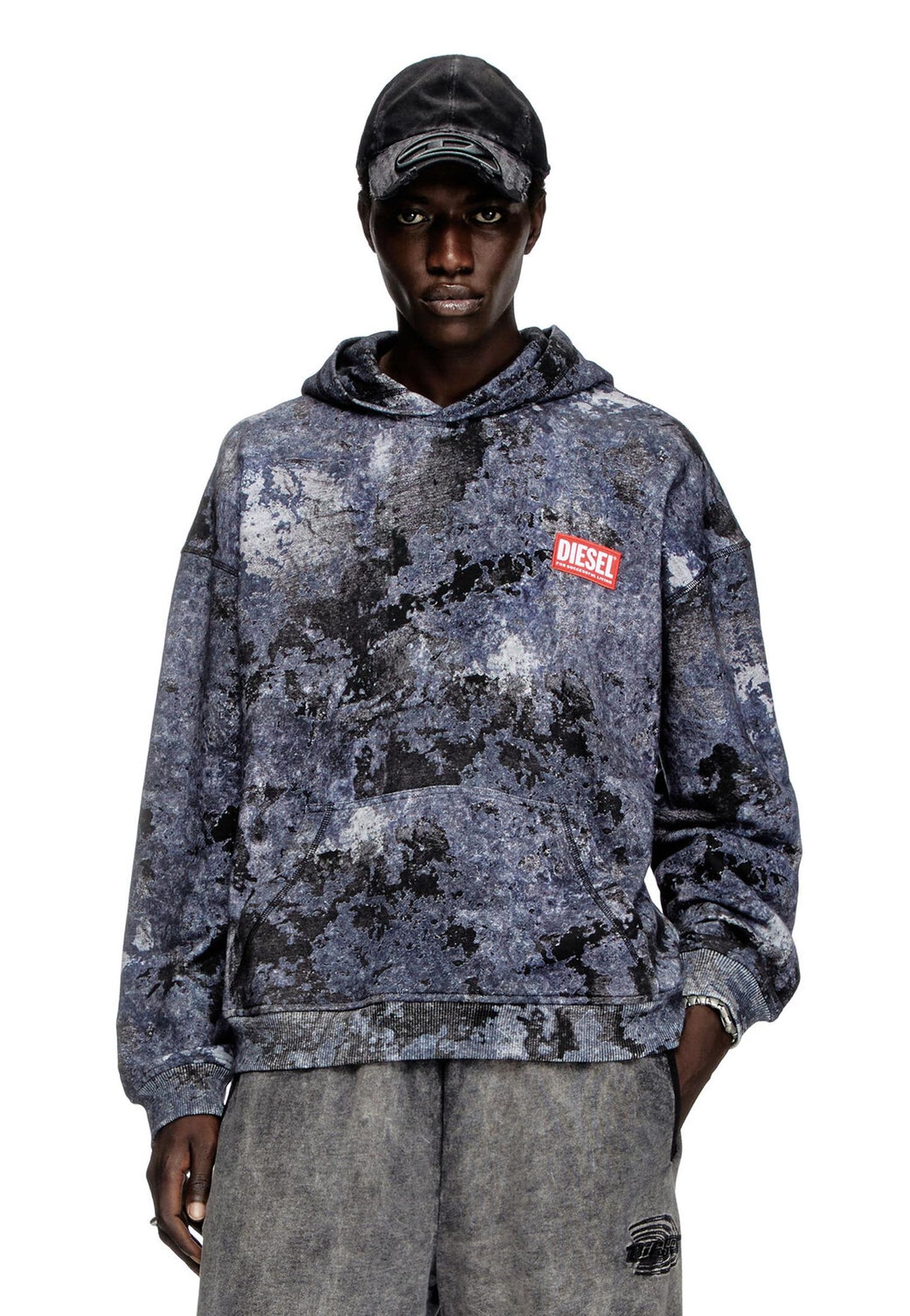 Felpa con cappuccio effetto marmorizzato blu S-Boxt-Hood-R8 Diesel P25