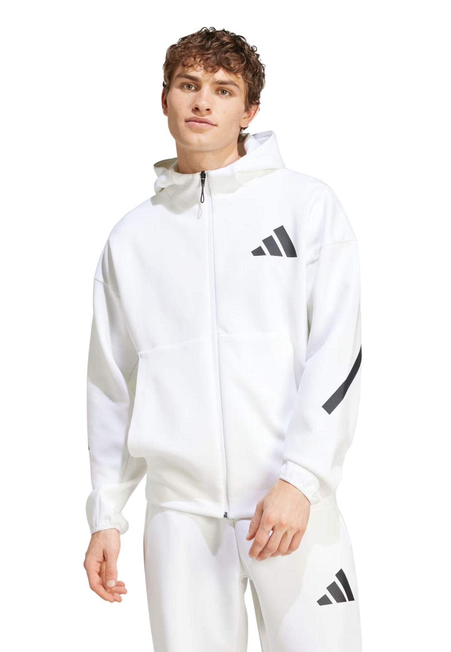 Felpa full zip bianco con cappuccio Track Adidas P25