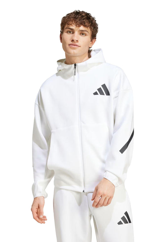 Felpa full zip bianco con cappuccio Track Adidas P25