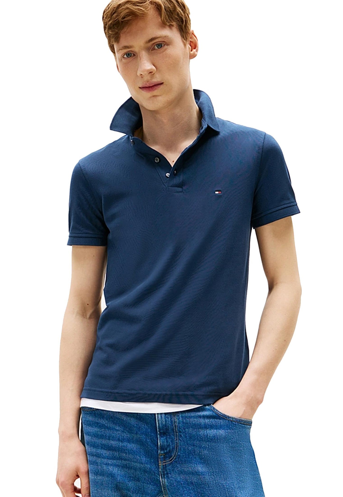 Polo blu slim fit cotone Tommy Hilfiger A25 MW0MW17771C7G C7GC7G TOMMY HILFIGER 