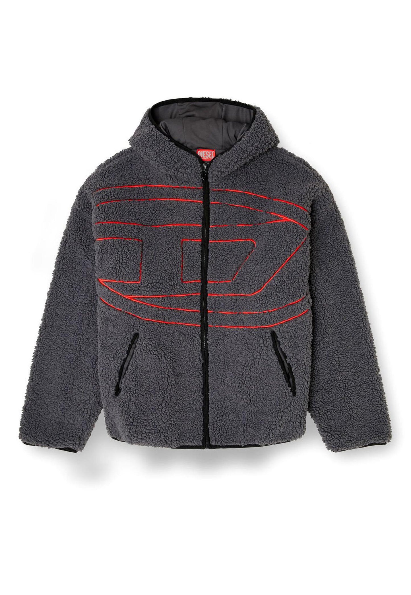 Felpa teddy grigia con cappuccio S-Zat Diesel A25 A18947-0KIBT 3030 DIESEL 