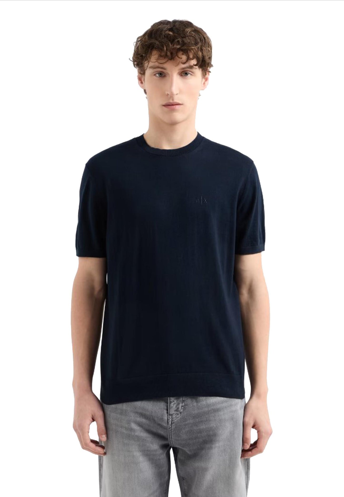 T-shirt girocollo cotone blu in maglia maniche corte Armani Exchange P25