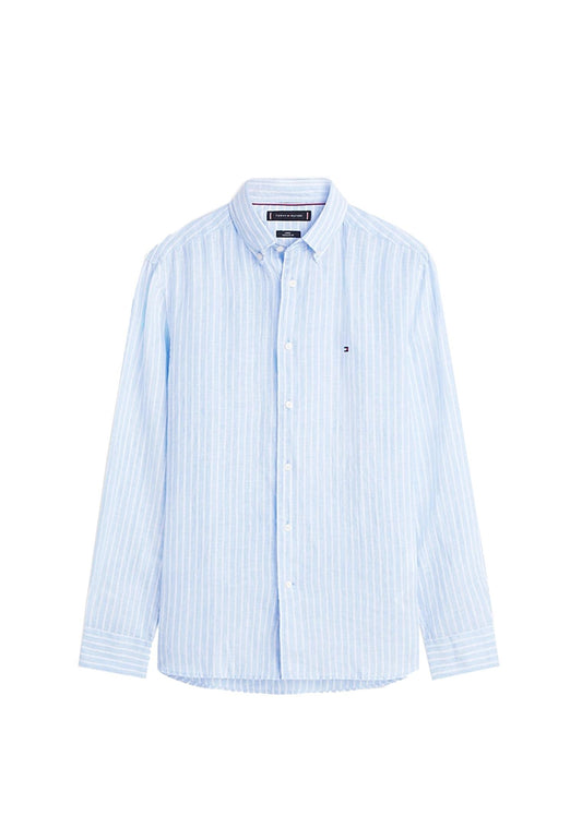 Camicia azzurra regular fit puro lino a righe Tommy Hilfiger P26 MW0MW424000A5 0A50A5 TOMMY HILFIGER 
