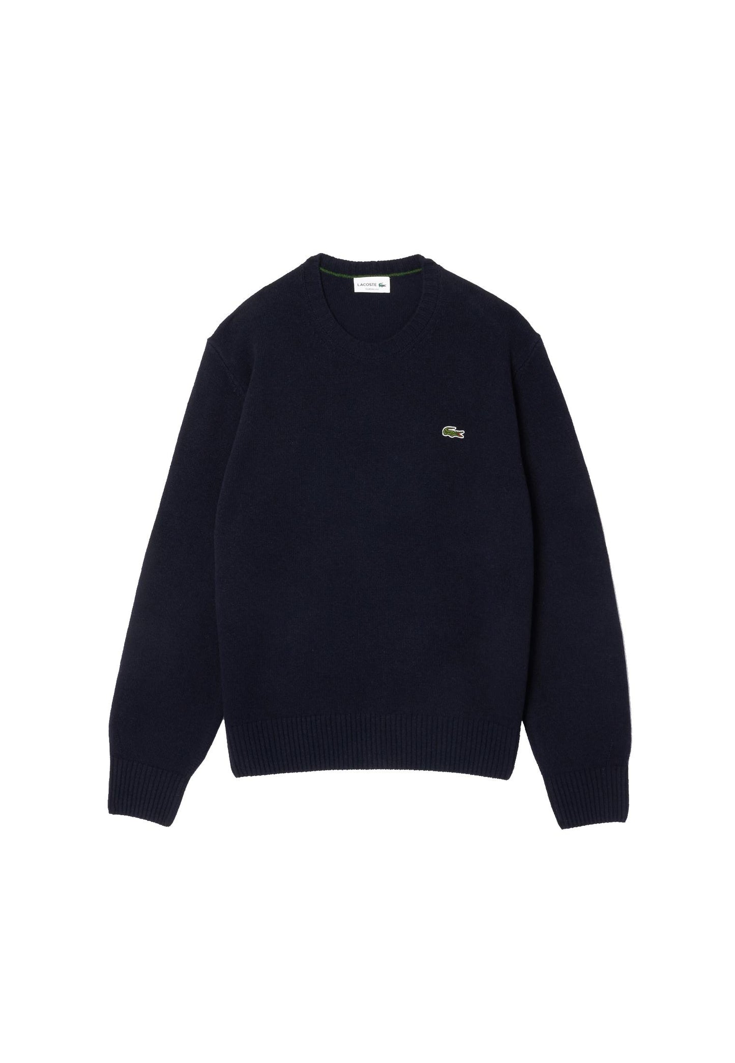 Maglione girocollo con ricamo sul petto in lana cardata blu navy Lacoste A25 AH2916 166166 LACOSTE 