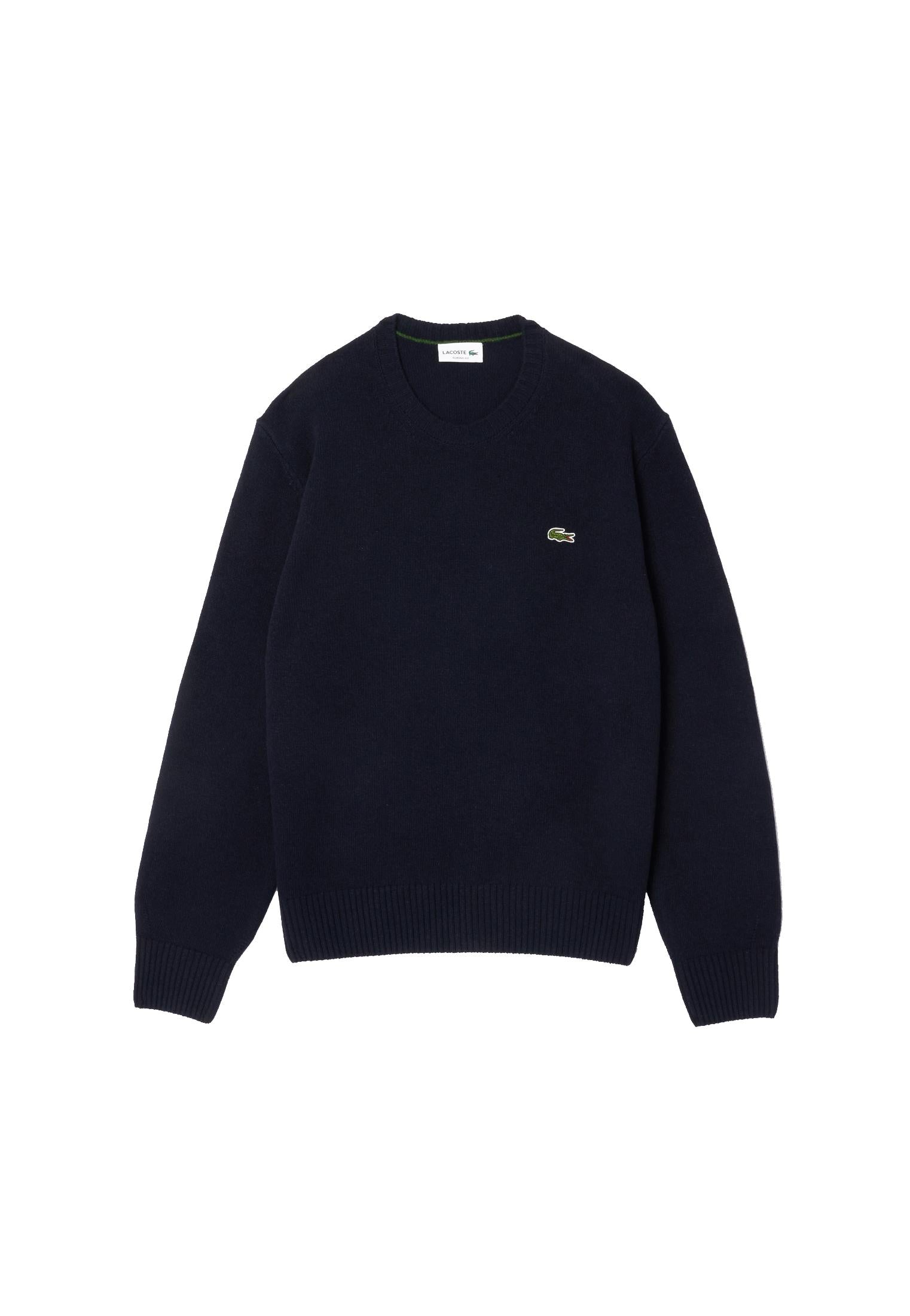 Maglione girocollo con ricamo sul petto in lana cardata blu navy Lacoste A25 AH2916 166166 LACOSTE 