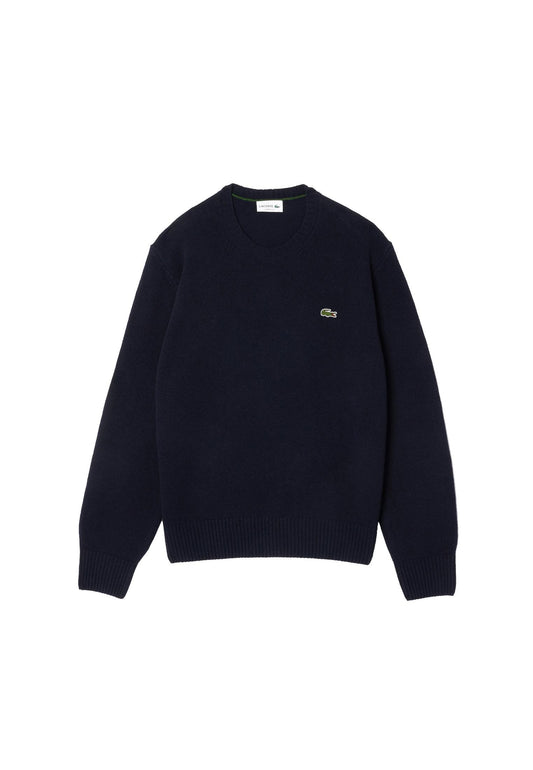 Maglione girocollo con ricamo sul petto in lana cardata blu navy Lacoste A25 AH2916 166166 LACOSTE 